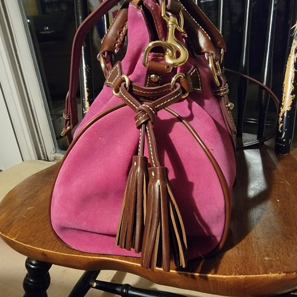 Dooney & Bourke Large Suede Satchel - Magenta - Picture 4 of 9